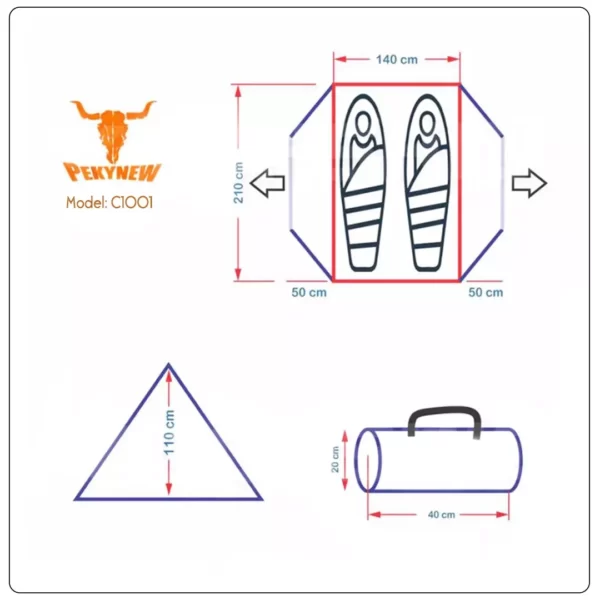 چادر کوهنوردی 2 نفره کله گاوی مدل Pekynew C1001